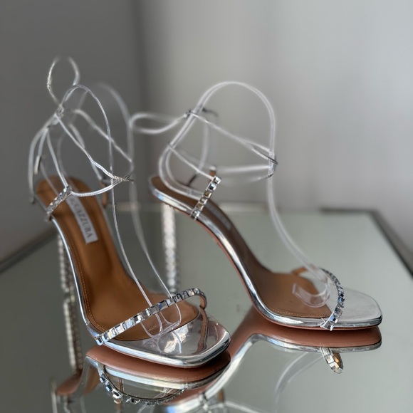 AQUAZZURA Rock Chic 105 Crystal-embellished Leather Sandals Silver $1,250 38.5 - Picture 11 of 16